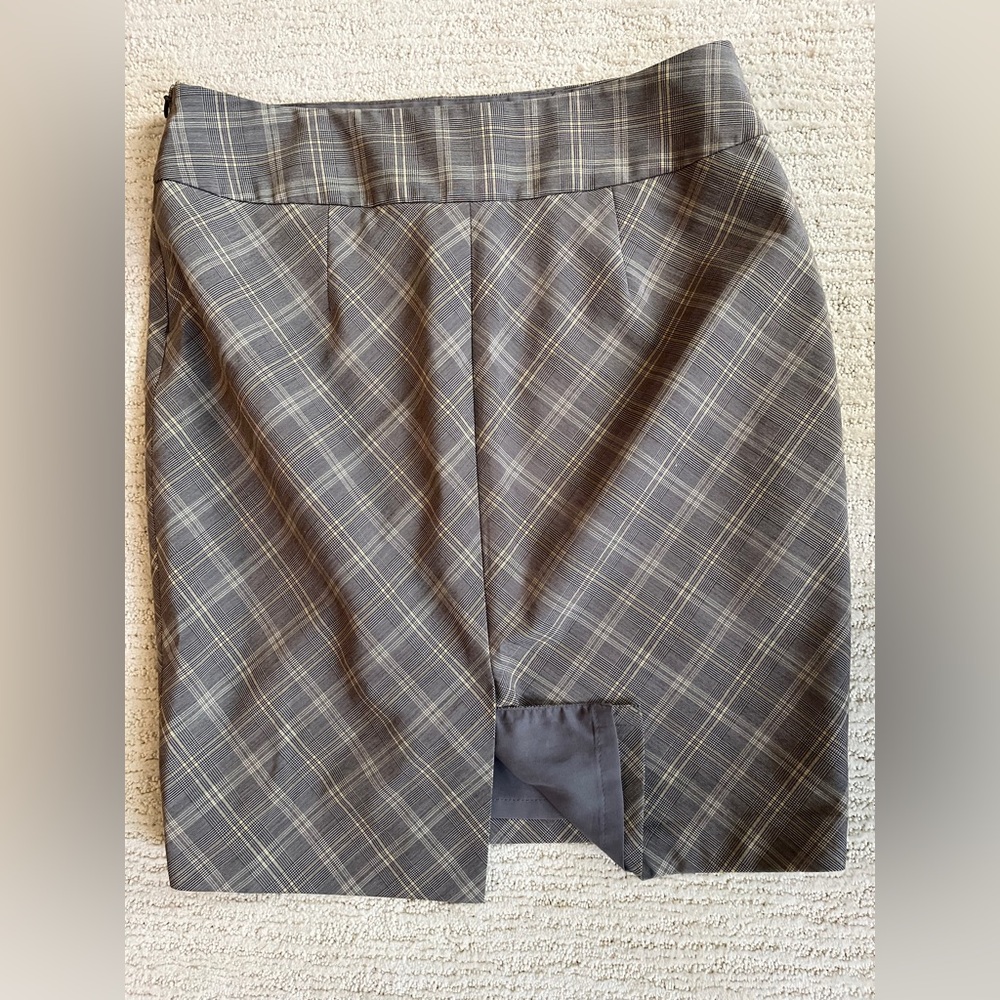 The Limited Plaid Gray Cream Business Work Skirt Mini 8 - Picture 2 of 3